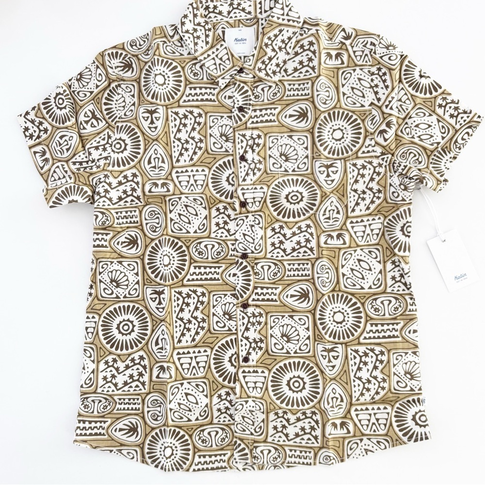 Katin Castaway Print Linen Blend Button Down Shirt Men’s Size Medium New